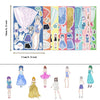 A collection of princess costumes and outfits for puzzle stickers, featuring various dresses and clothing items.