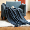 Khaki Knitted Throw Blanket with Tassels