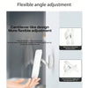 A white cantilever-like design phone holder with flexible angle adjustment shown in a bathroom context.