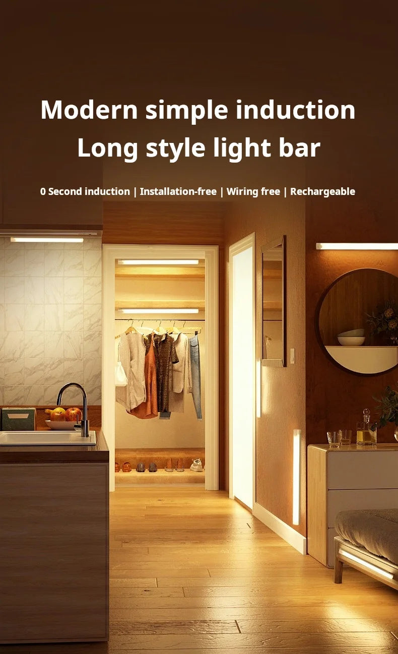 Modern simple induction long style light bar installed in a kitchen cabinet