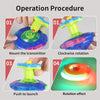 Step-by-step guide showing how to mount, launch, and observe the rotation effect of a glowing musical spinning top.