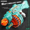 A teal electric burst soft bullet gun toy with an orange rotor and silver barrel.