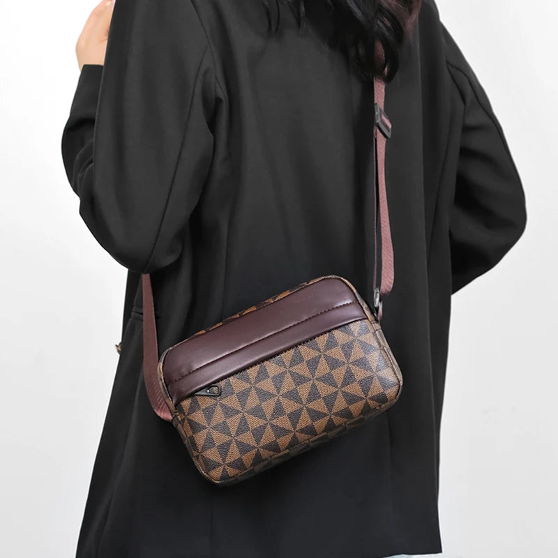 Men's PU Leather Messenger Bag with Plaid Accent