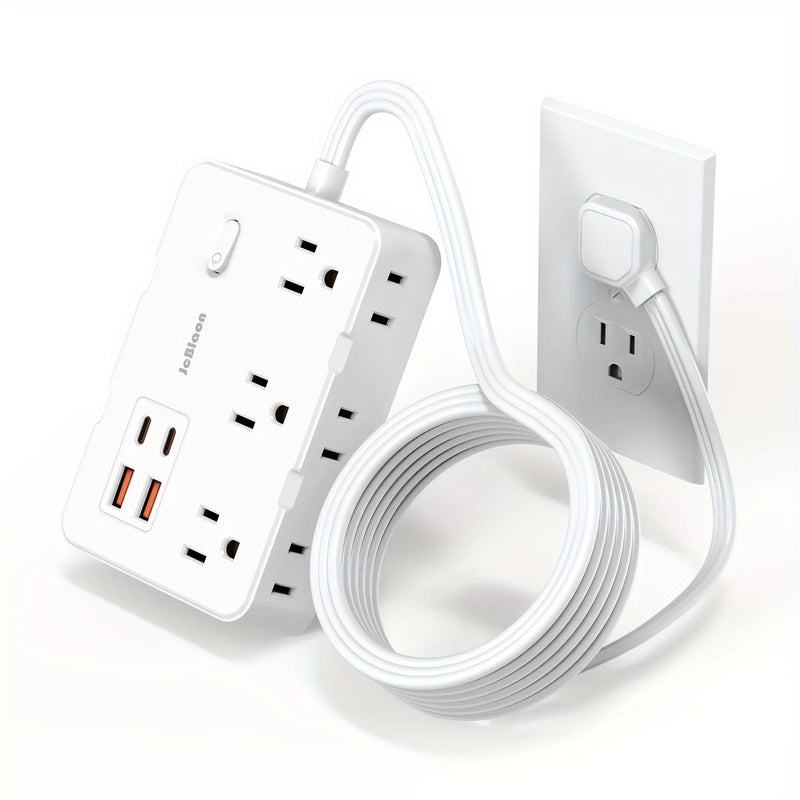 Ultra-Slim Flat Power Strip with 6 Outlets and 4 USB Ports