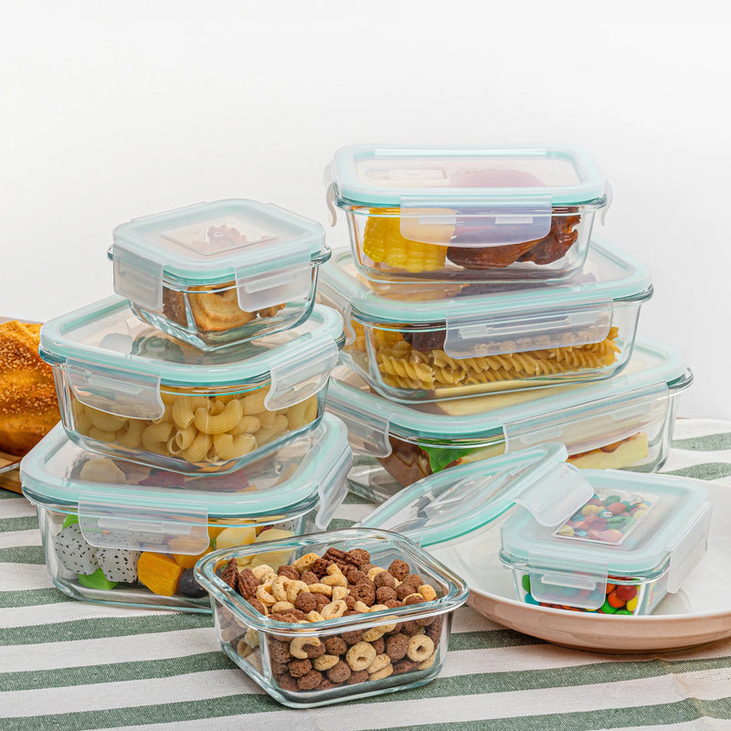 8-Piece Borosilicate Glass Food Storage Set with Leak-Proof Lids