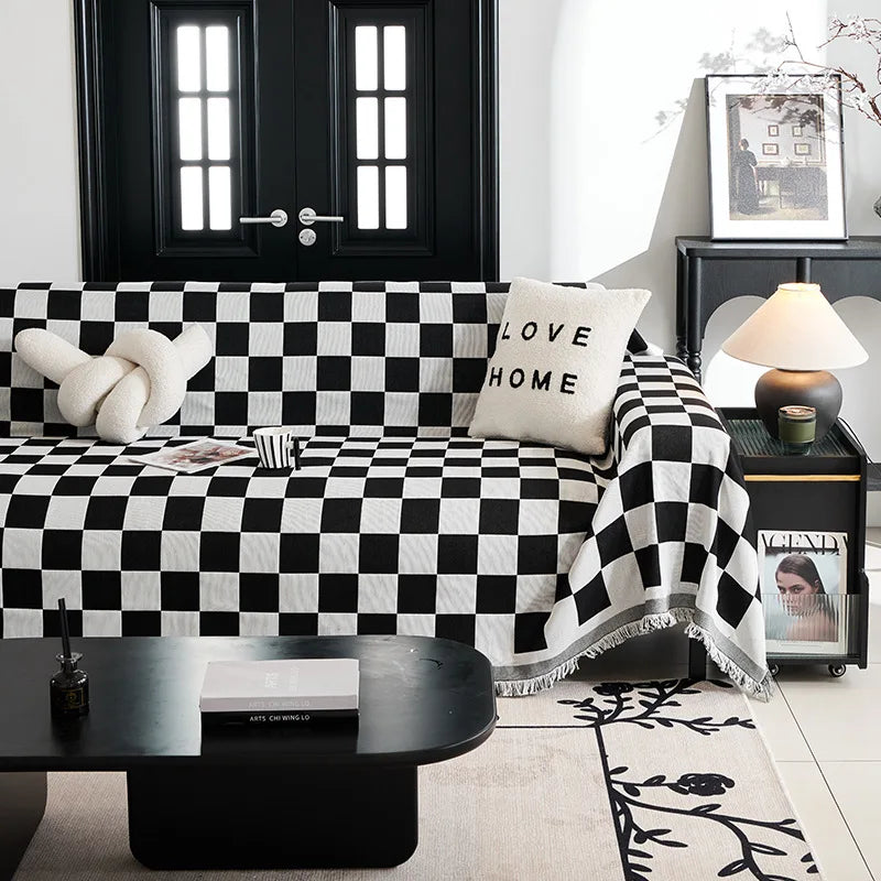Checkerboard Jacquard Sofa Cover – Washable Nordic Style Slipcover
