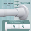 A white non-slip base and rotating telescopic rod with hanging clips for a shower curtain.