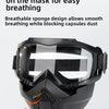 Black anti-fog motorcycle goggles with a vented nose piece shown in a close-up view.