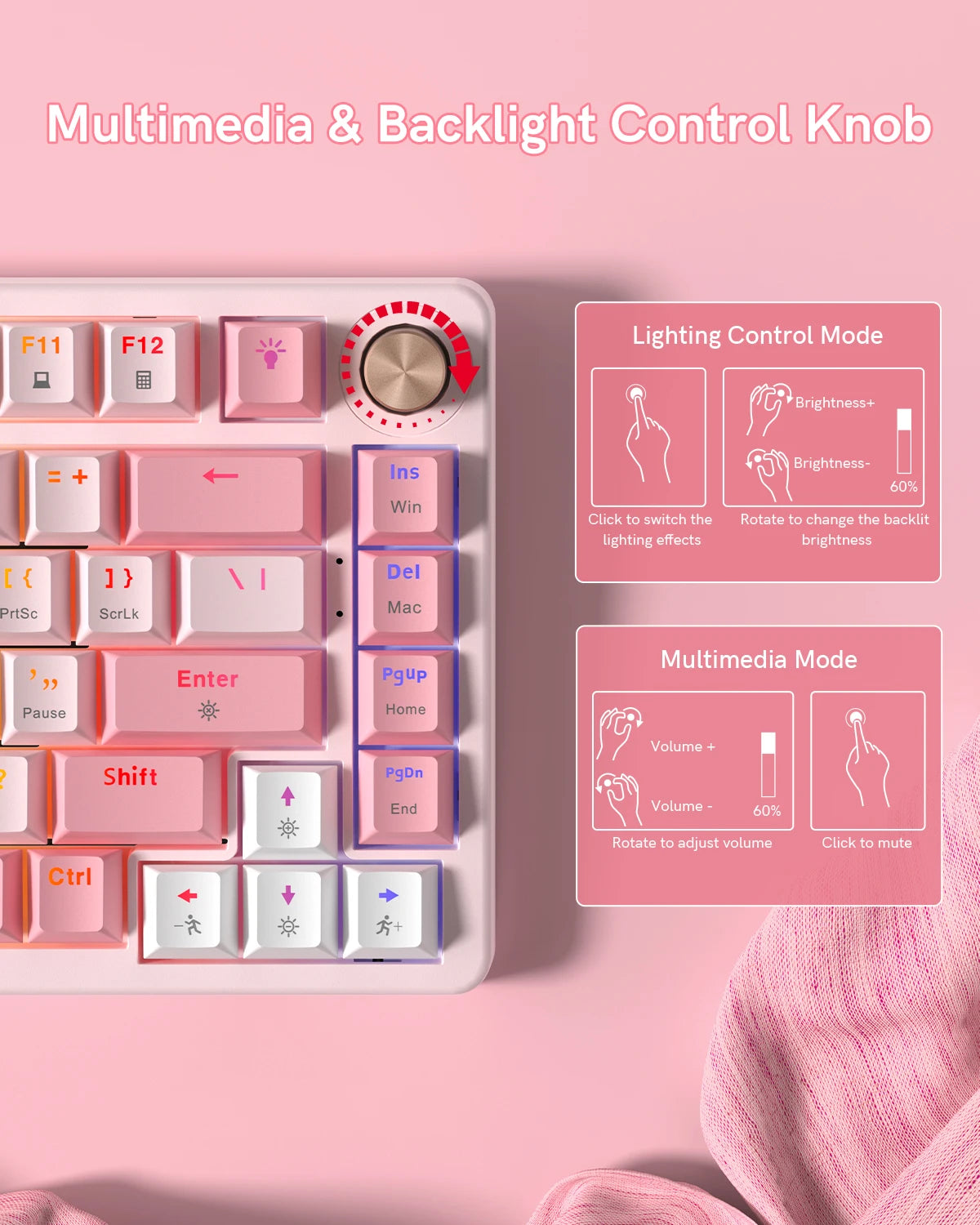 VK75 Wired Mechanical Gaming Keyboard with Hot-Swap Switches and Control Knob