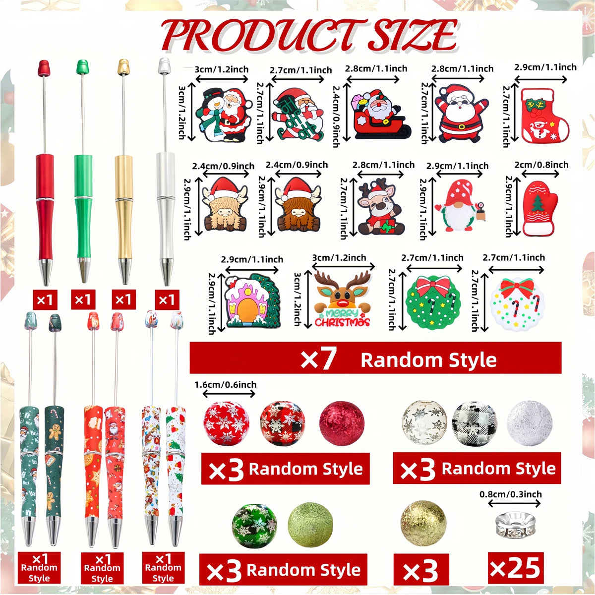 DIY beaded ballpoint pen craft kit with various Christmas bead assortments and styles