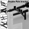 Double pole bracket for curtain rods shown in various angles and installation context.