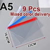 A set of 9 mixed color transparent A5 document organizer pockets with dividers.