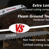 Comparison of a flamed ground teeth hardened blade versus other blades for wood pruning.