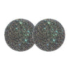 A set of two round, sparkling diamond-encrusted non-slip coasters.