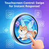 A paw-shaped anime digital badge is shown with a glowing touchscreen interface, demonstrating a swipe control feature.