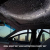 A car interior shows a ceiling projector creating a high-definition starry night effect on the sky.