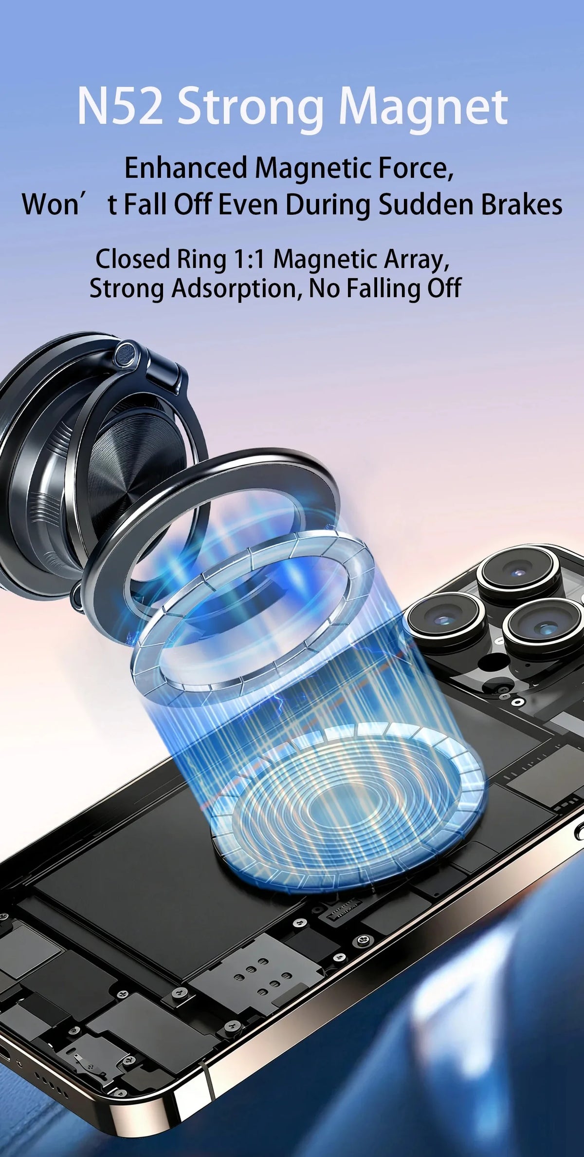 Magnetic Car Phone Holder with Vacuum Suction Mount