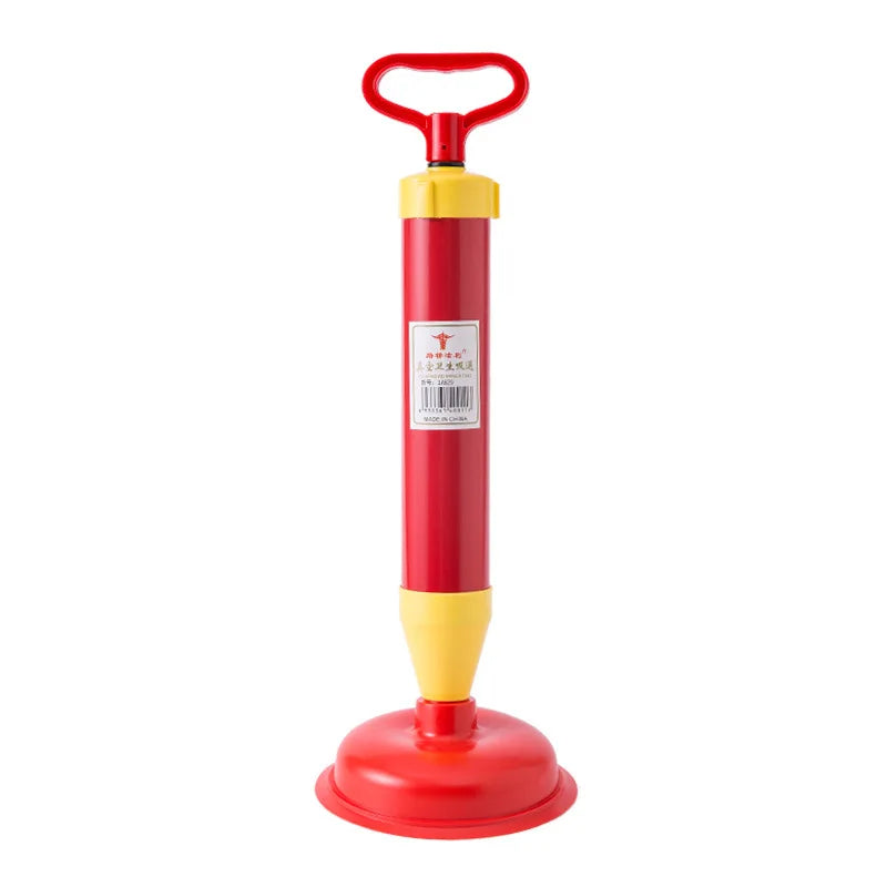 Red and yellow heavy-duty toilet and drain plunger with a rubber suction cup head