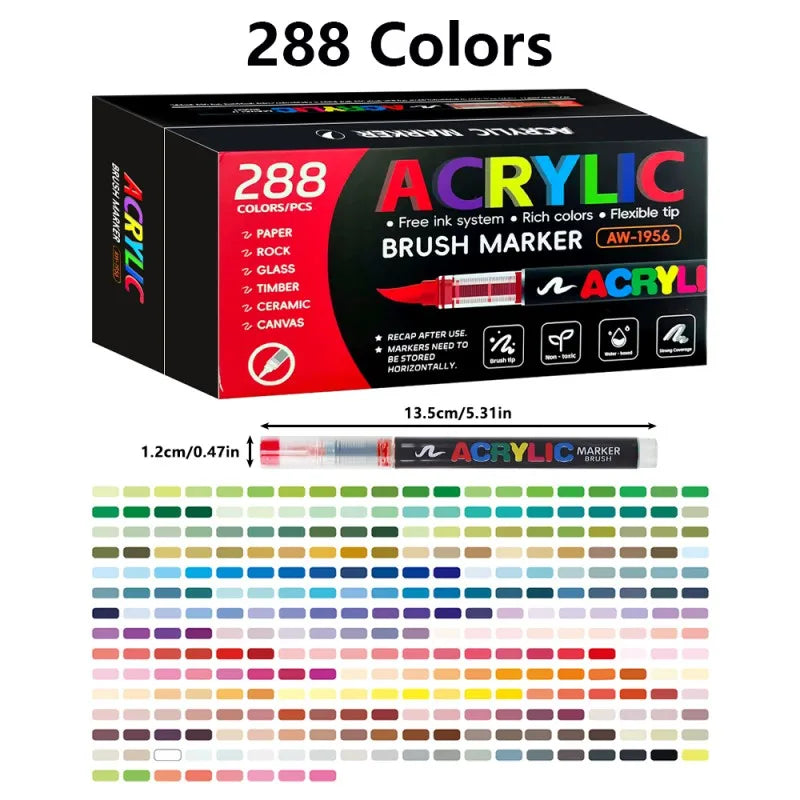 72-farbiger Acrylfarbe-Marker-Set mit Pinselspitzen