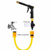 A black high-pressure car wash gun with a foam pot and yellow water connection hose.