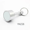 Silver neodymium magnet keychain with a circular head and detachable metal clasp.