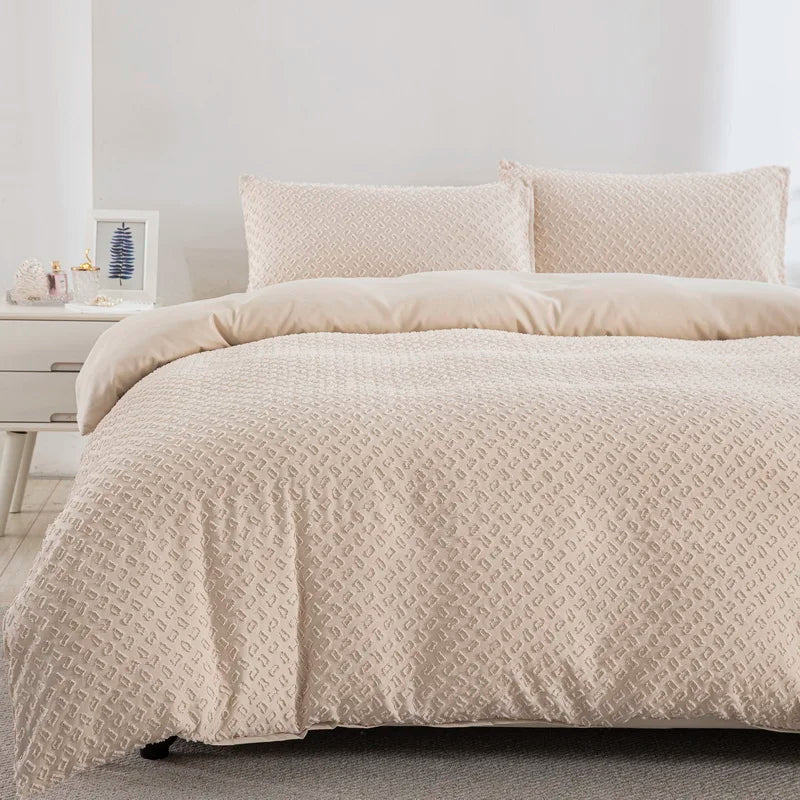 Tufted Boho Chic Duvet Cover Set with Textured Microfiber