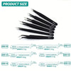 A set of 6 precision anti-static tweezers with various sizes and tips, including ESD-10 through ESD-15.