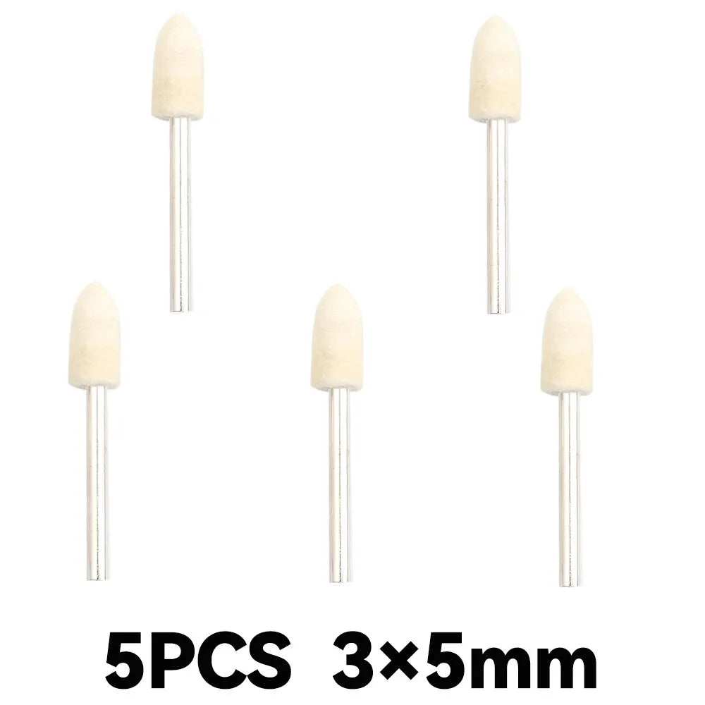 Five wool felt polishing wheels with 3mm shank for rotary tools