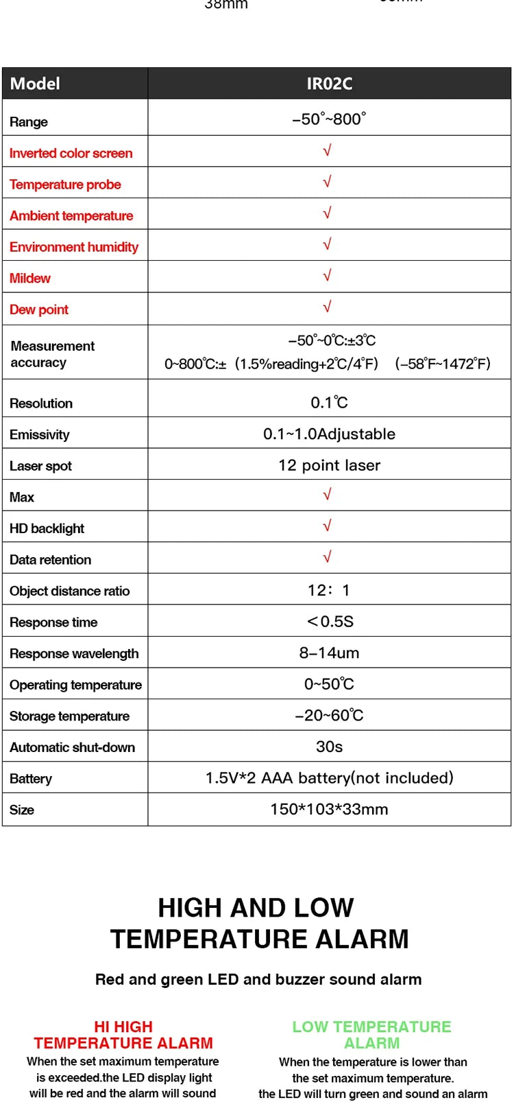 High-Temperature Infrared Thermometer with Color Screen and Humidity Sensing