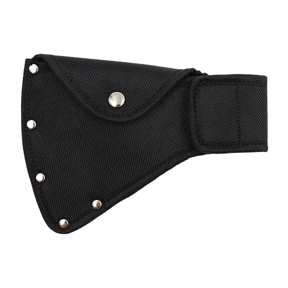 Black durable nylon axe blade cover with a belt loop and metal rivets