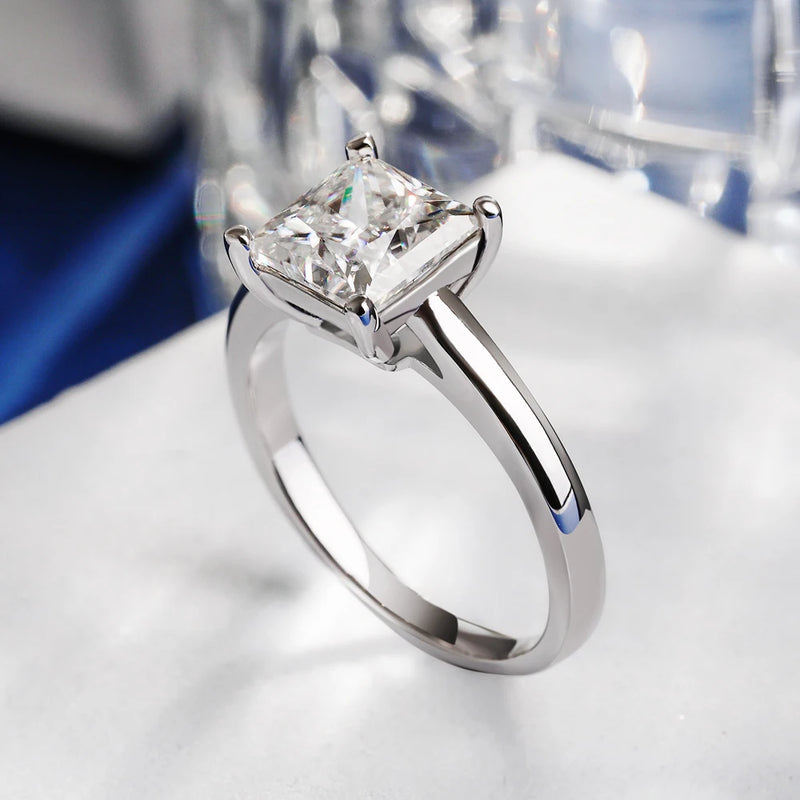 Princess Cut Moissanite Solitaire Ring in 925 Sterling Silver