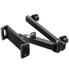 Black adjustable tablet holder designed to mount on a car headrest.