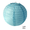 Light blue round paper lantern with a black cord, used for decoration.