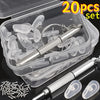 A set of 20 soft silicone air chamber nose pads with mini screwdrivers for glasses repair, shown in a clear plastic container
