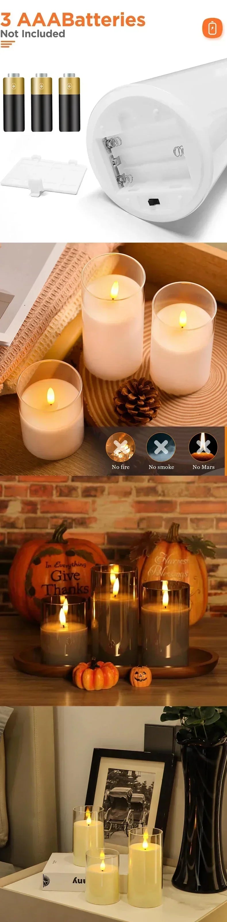 Set of 3 LED Flameless Candles with Remote and Timer