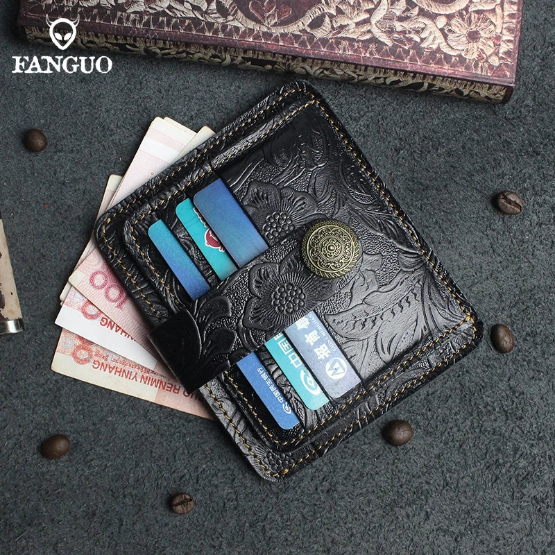 Handcrafted Cowhide Leather Card Wallet with Coin Pocket