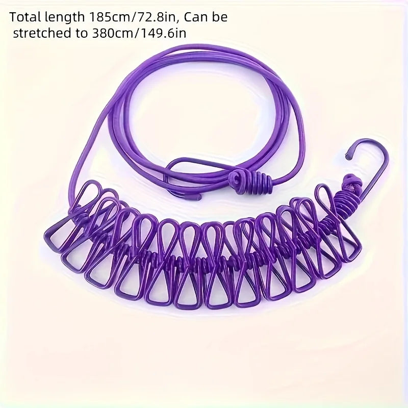 Portable Retractable Travel Clothesline with 12 Clothespins