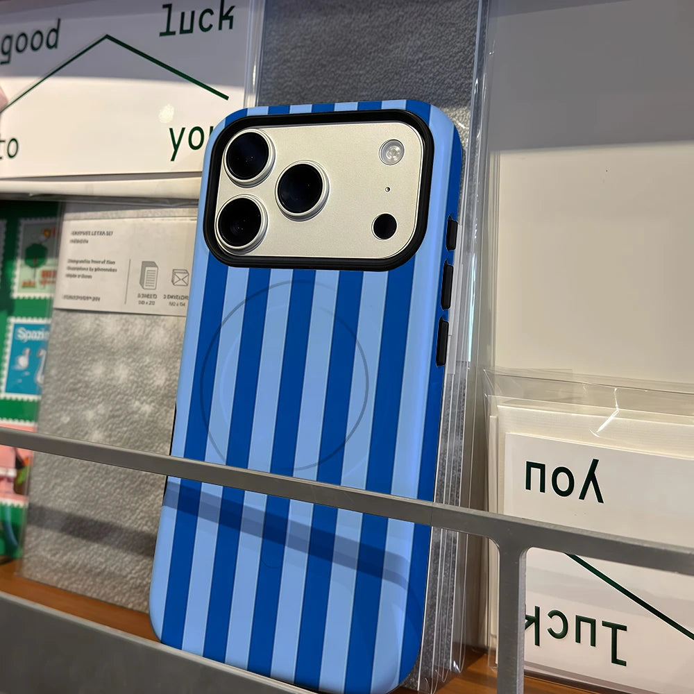 Blue Stripe Print Magnetic Phone Case with Shockproof Protection