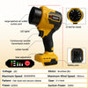 Yellow cordless electric leaf blower with a large air outlet and LED lights