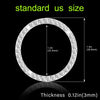 A circular crystal rhinestone button cover with a 1.2-inch diameter and 0.12-inch thickness.