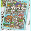A colorful illustration of a miniature scene sticker book featuring various cute 3D house crafts and landscapes.