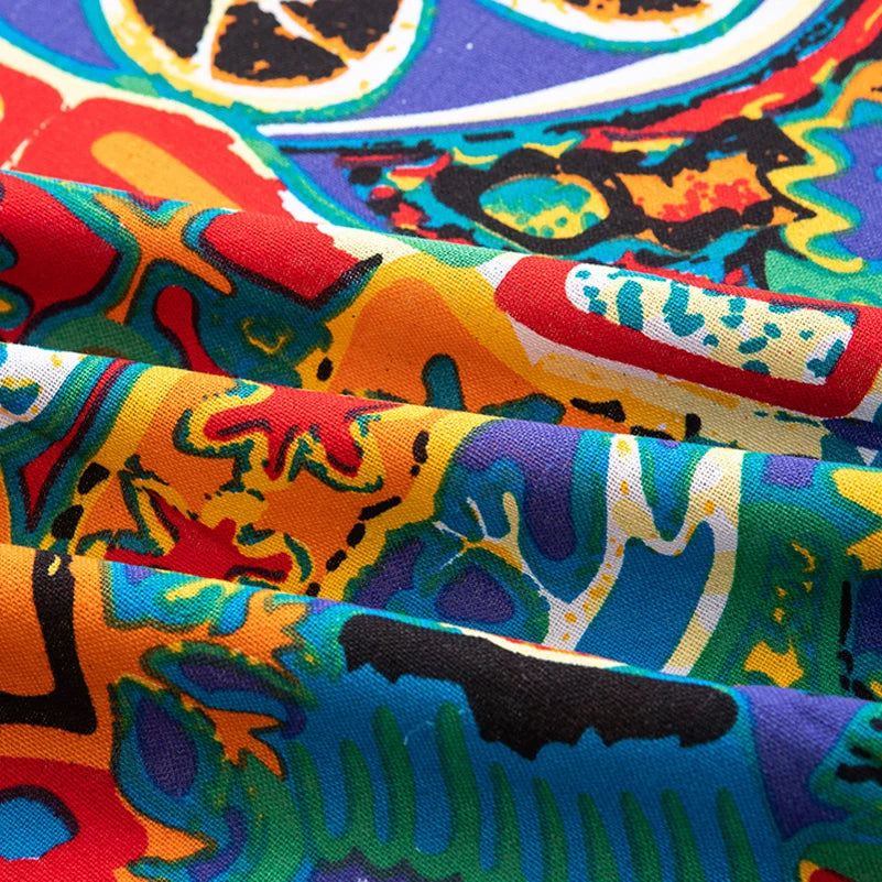 Bohemian Cotton Linen Fabric with Vintage Ethnic Print