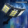 A waterproof IP65 outdoor wall light with multiple LED modes is shown under simulated rain.