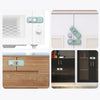 A set of child safety cabinet locks for drawers and refrigerator, shown in light green and white.