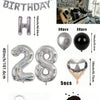 A kit for a balloon garland featuring silver and black foil numbers and decorative elements.