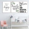 Family Quote Canvas Wall Art – Minimalist Green Leaf Print