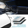 A close-up view of a rectangular soft fabric sunshade made from Premium 210T Reflective Polyester.