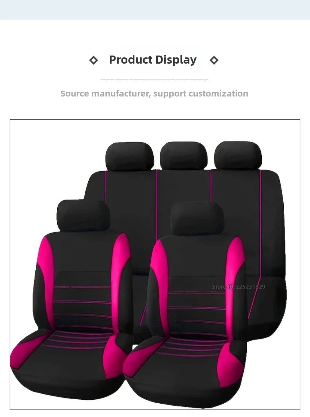 Black memory foam seat cushions with pink accents displayed for customization.