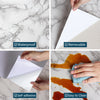 Demonstration of a waterproof, removable, self-adhesive film used to clean up spills on a marble surface.