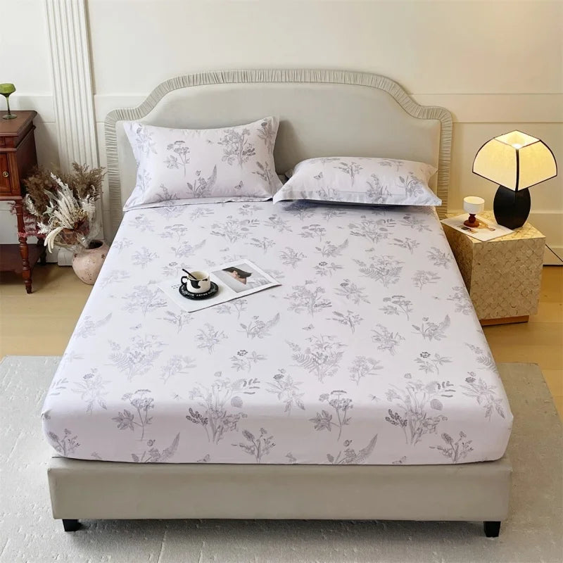 Floral 100% Cotton Fitted Sheet with Elastic Edges